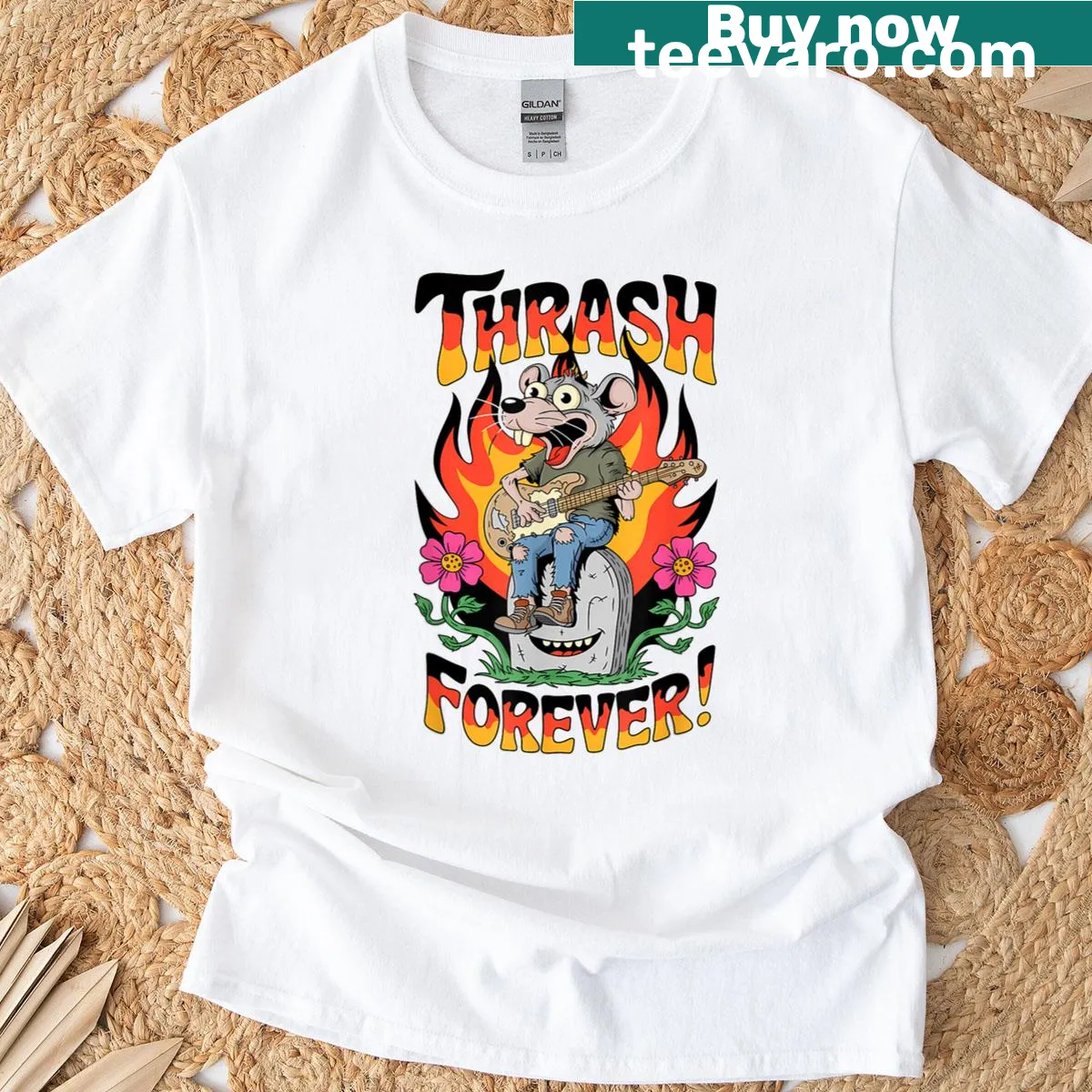 Vintage rock and roll t-shirt featuring an electric guitar graphic — on a men's t-shirt