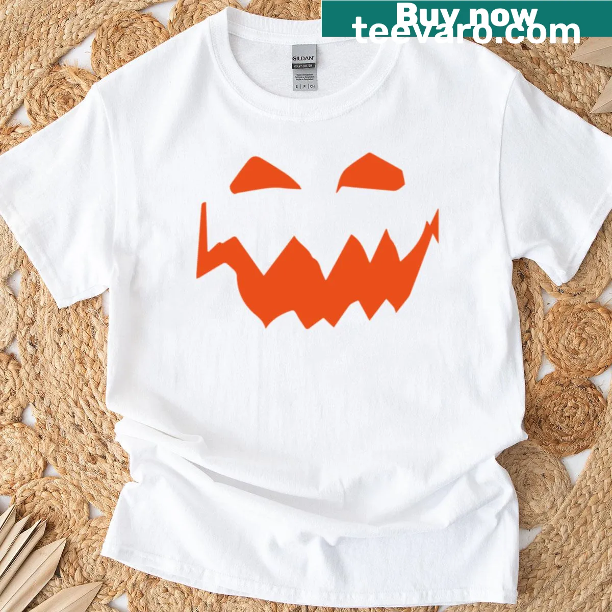 Funny evil pumpkin head design for Halloween T-shirt — on a men's t-shirt