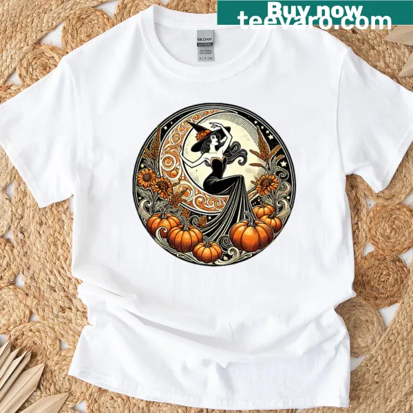 Charming witch design on oversized Halloween T-shirt