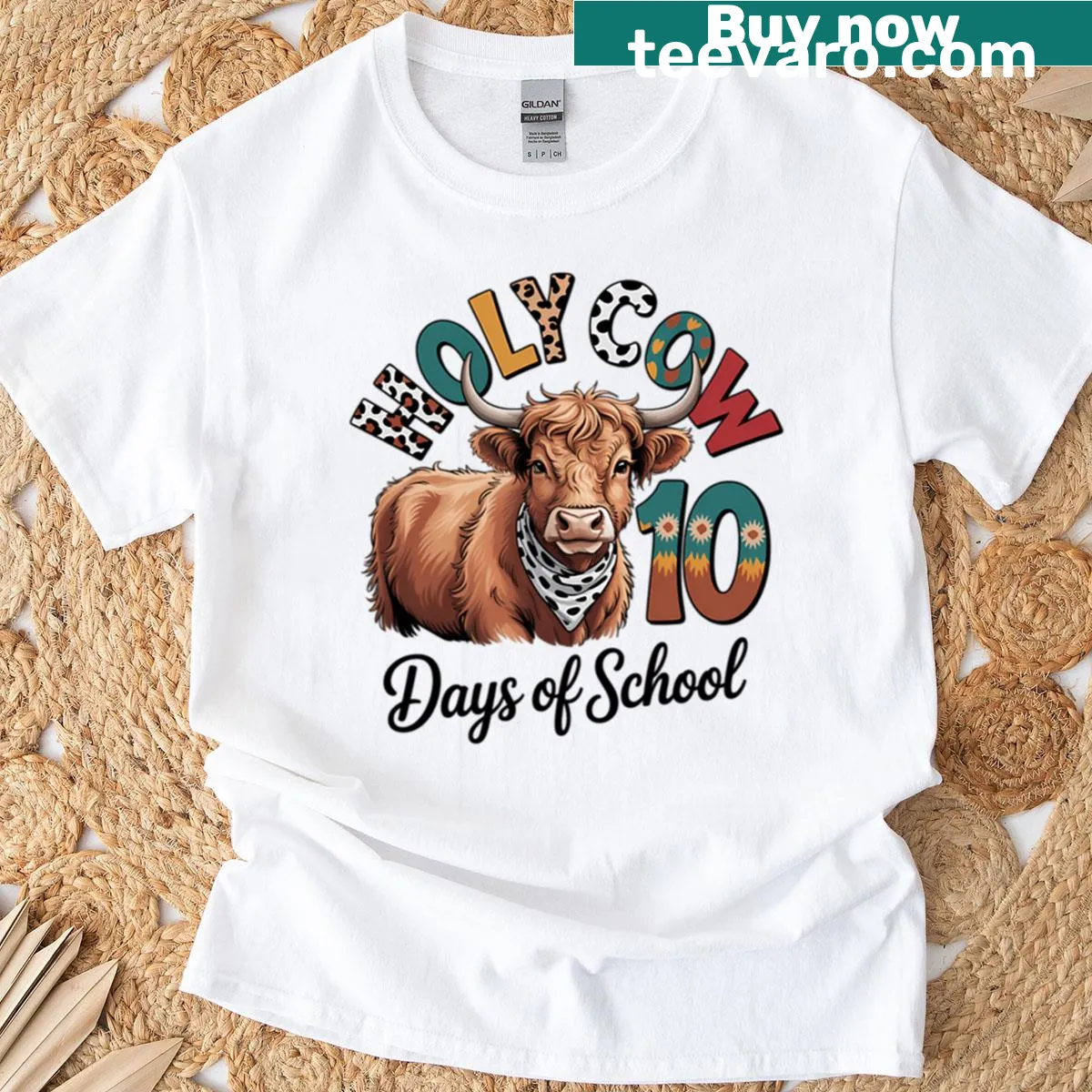 Illustrated cow graphic with '100 Days Smarter' text for teachers — on a men's t-shirt
