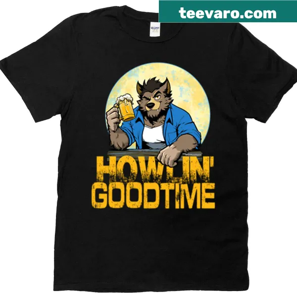 Fun t-shirt featuring a graphic with the text Howlin Goodtime