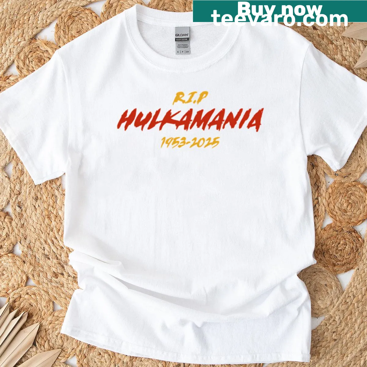 Tribute Hukamania t-shirt with RIP 1953-2025 text — on a men's t-shirt