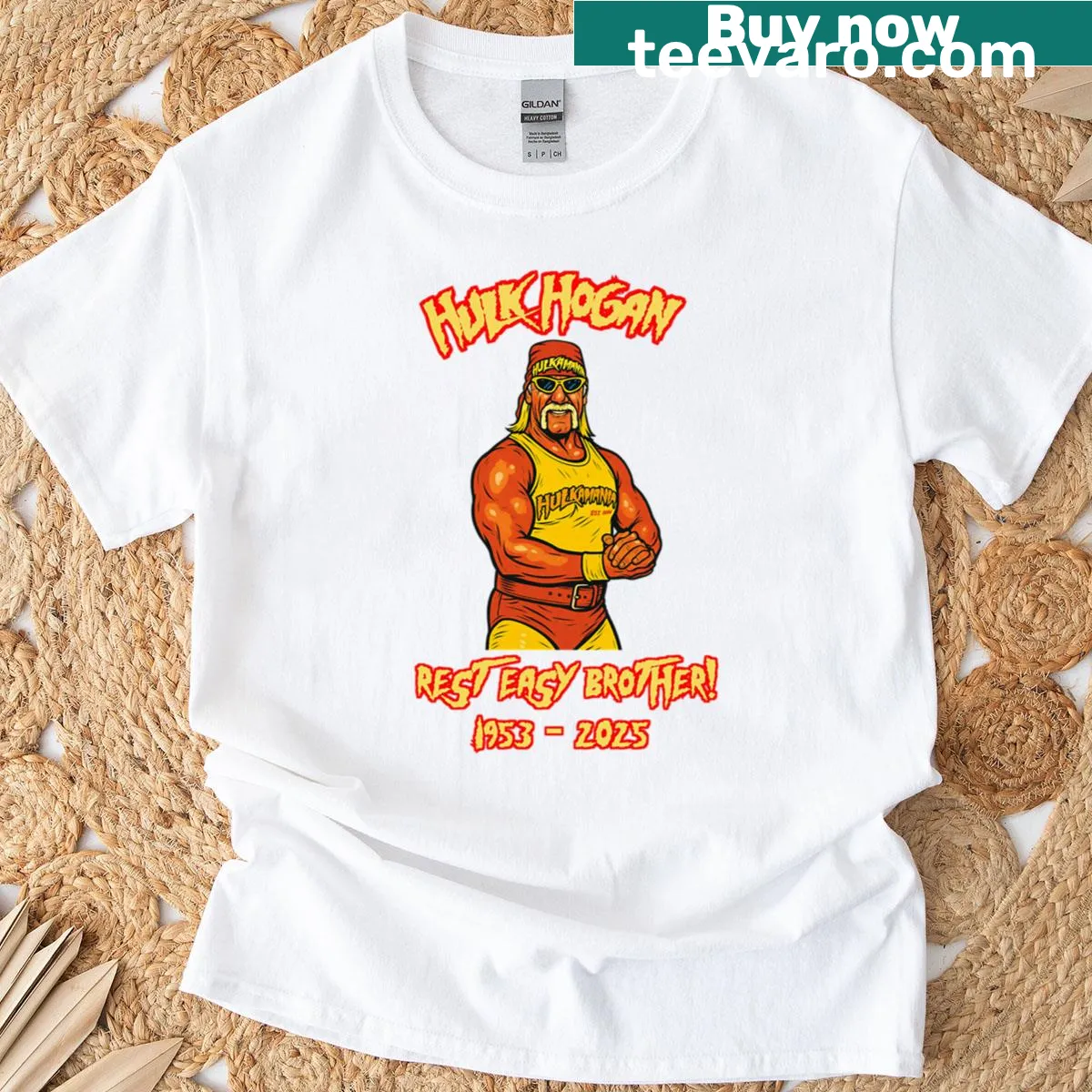 Tribute t-shirt with Rest Easy Brother and dates 1953-2025 — on a men's t-shirt