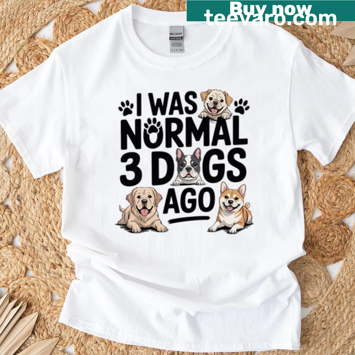 Funny dog lover t-shirt about being normal before having dogs. — on a men's t-shirt