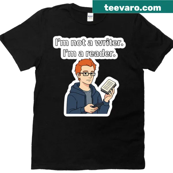 Funny t-shirt declaring love for reading over writing