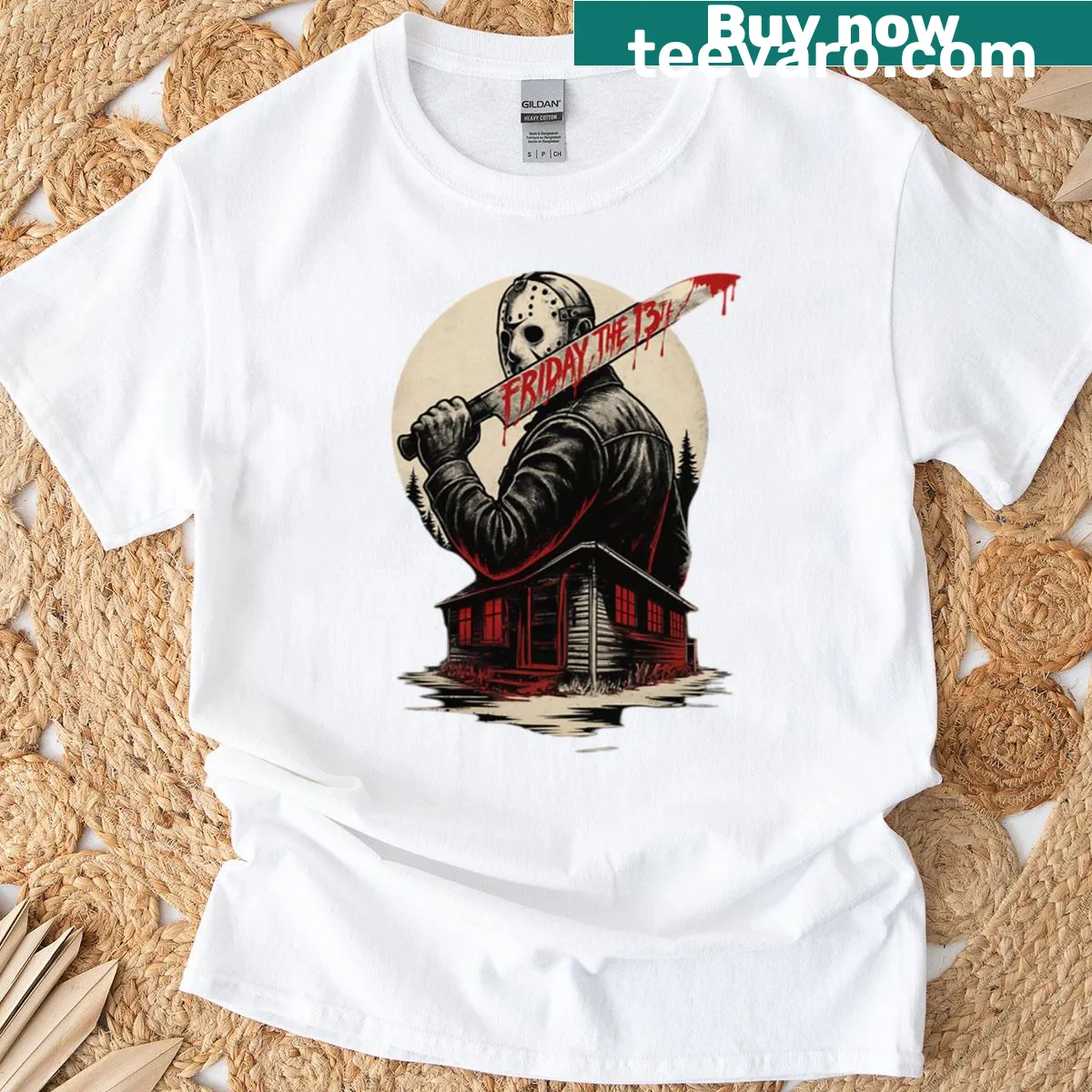 Horror-themed T-shirt with Jason Voorhees design — on a men's t-shirt