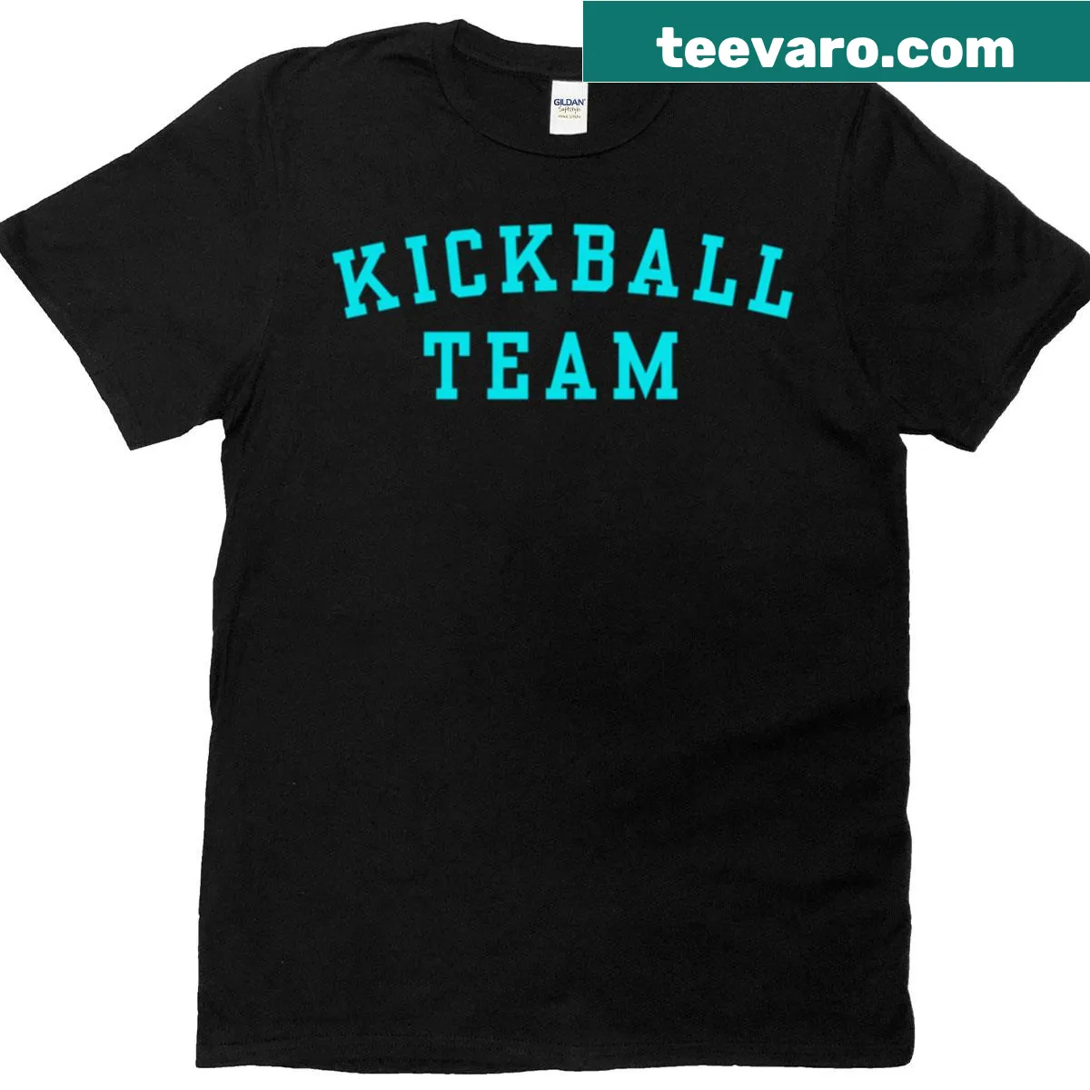 Kickball team T-shirt featuring a playful team motto in bold typography — on a men's t-shirt