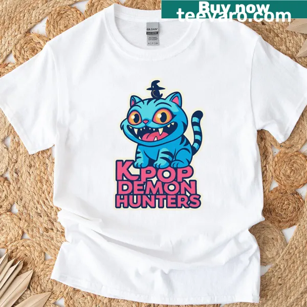 Cute illustration of a blue tiger and bird on a t-shirt for kids
