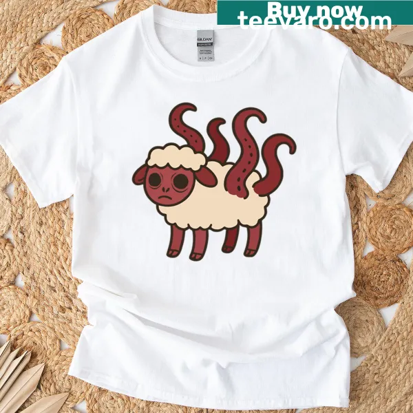 Cartoon Lamb of Doom design t-shirt with whimsical elements