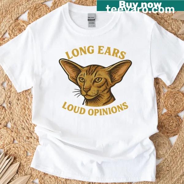 Illustration of an Oriental Shorthair with long ears and funny text