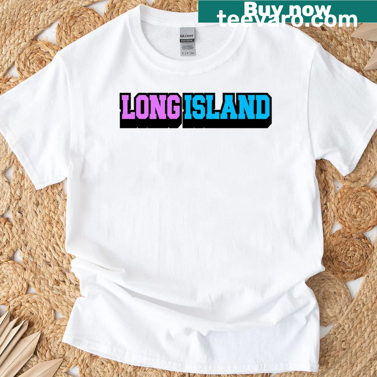 Vintage-style Long Island graphic on a t-shirt — on a men's t-shirt