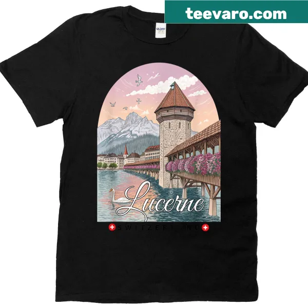 Vintage art scenic view of Lucerne Switzerland t-shirt