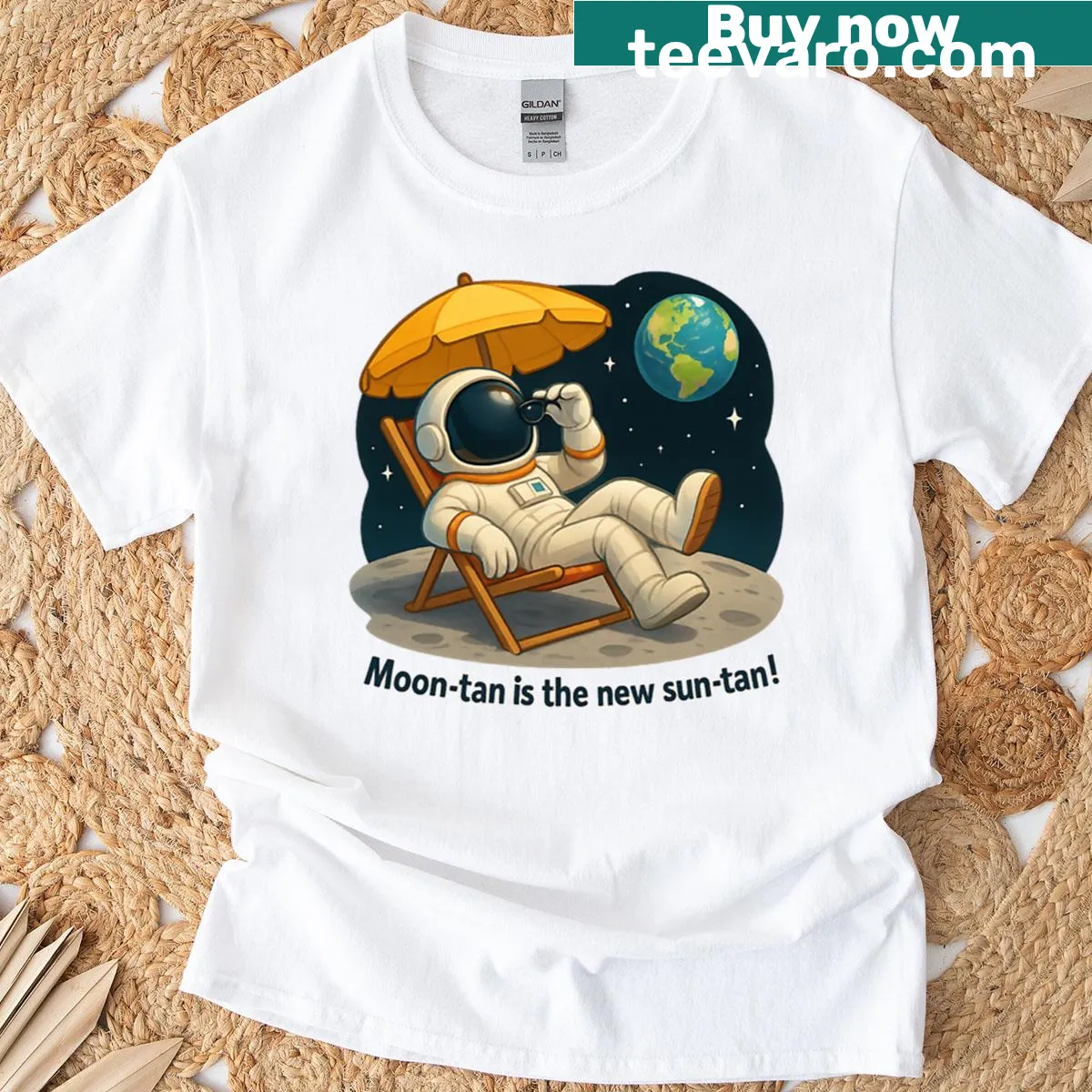 Illustration of the moon representing lunar vibes on t-shirt — on a men's t-shirt