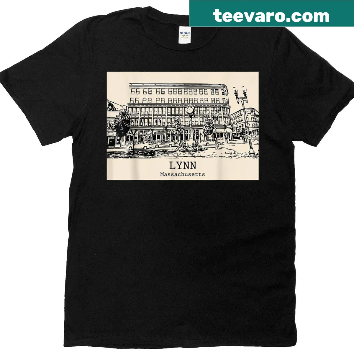 Vintage travel souvenir t-shirt featuring Lynn, Massachusetts — on a men's t-shirt