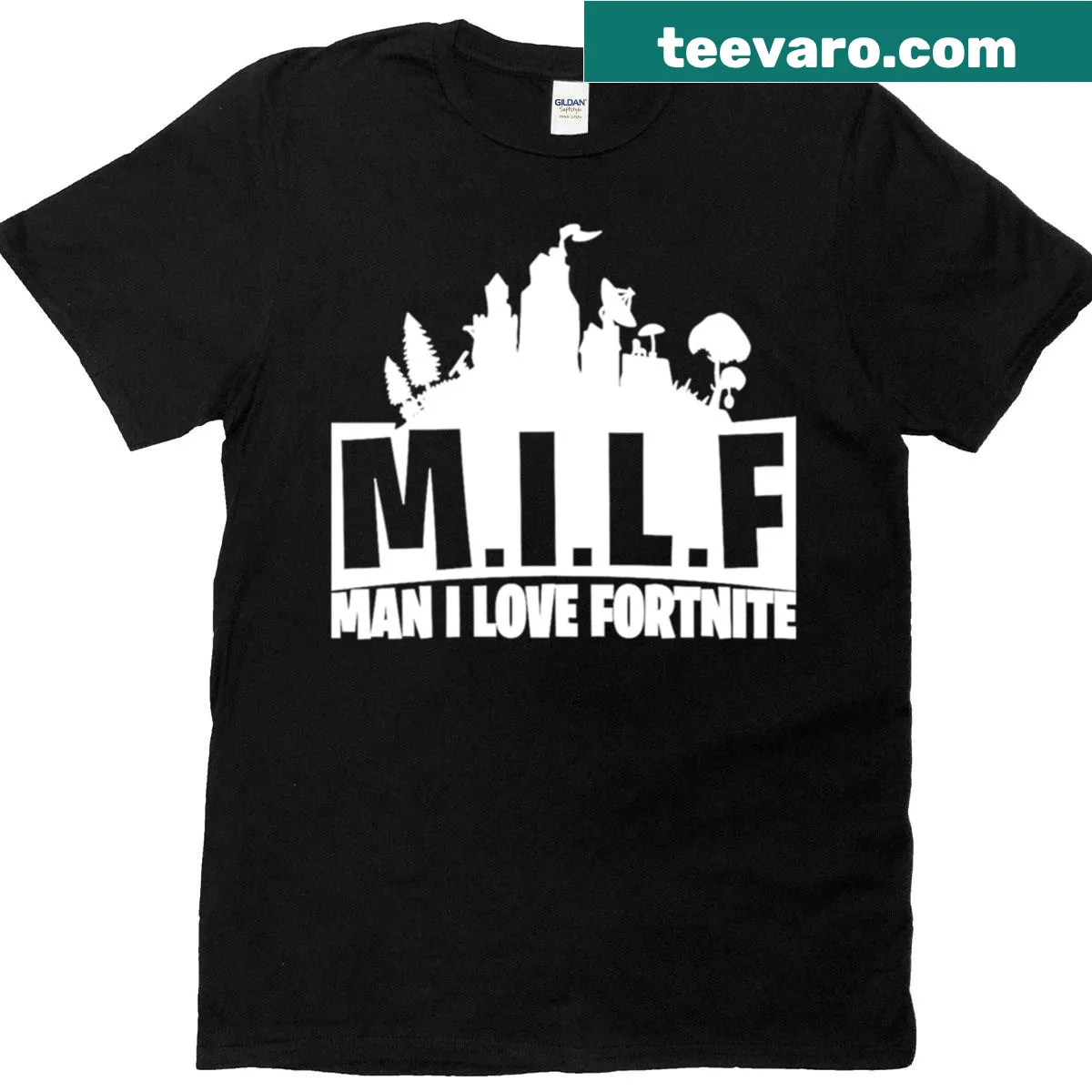 Typographic design expressing love for Fortnite on T-shirt — on a men's t-shirt