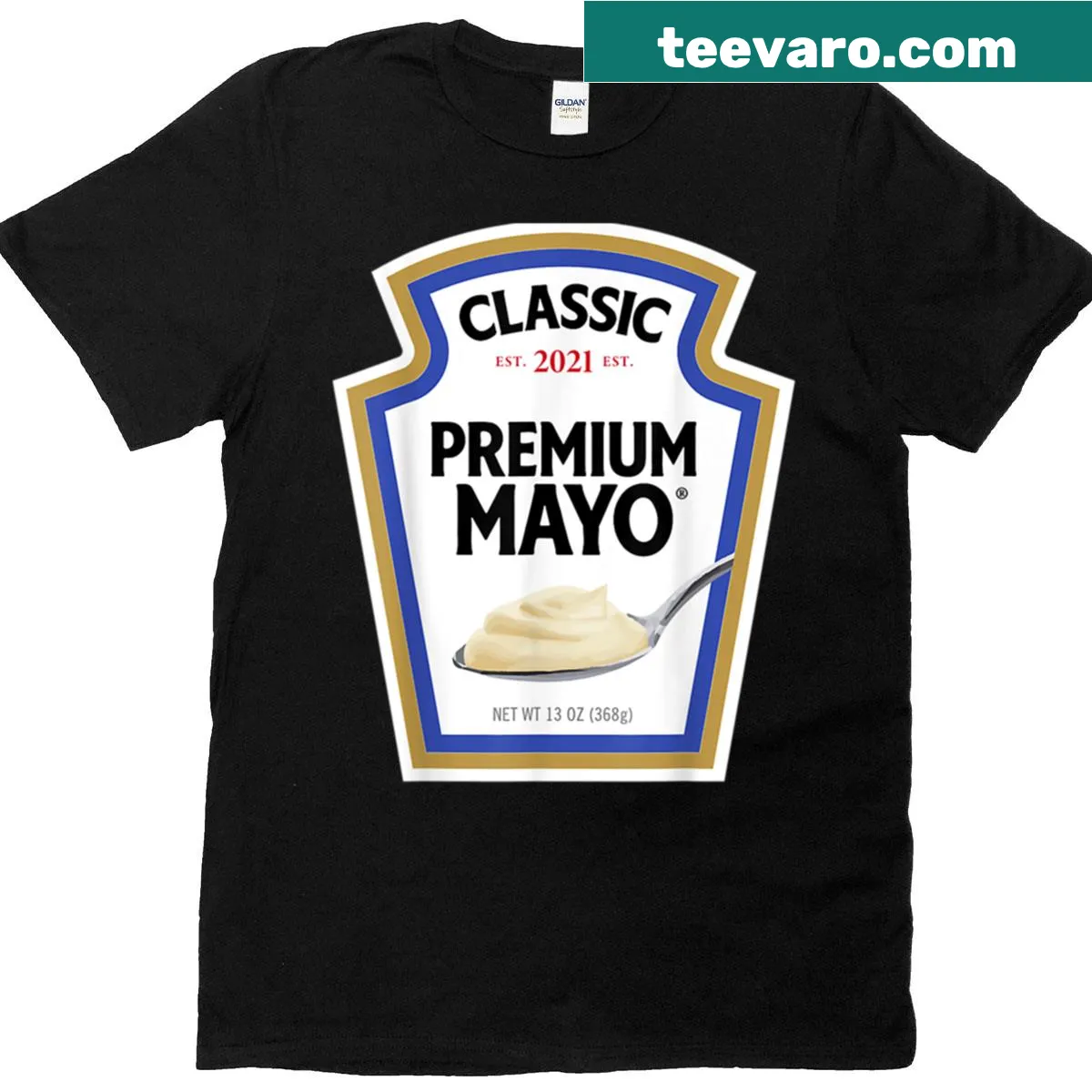 Illustrated mayonnaise jar with 'Mayo' text for DIY Halloween costumes — on a men's t-shirt
