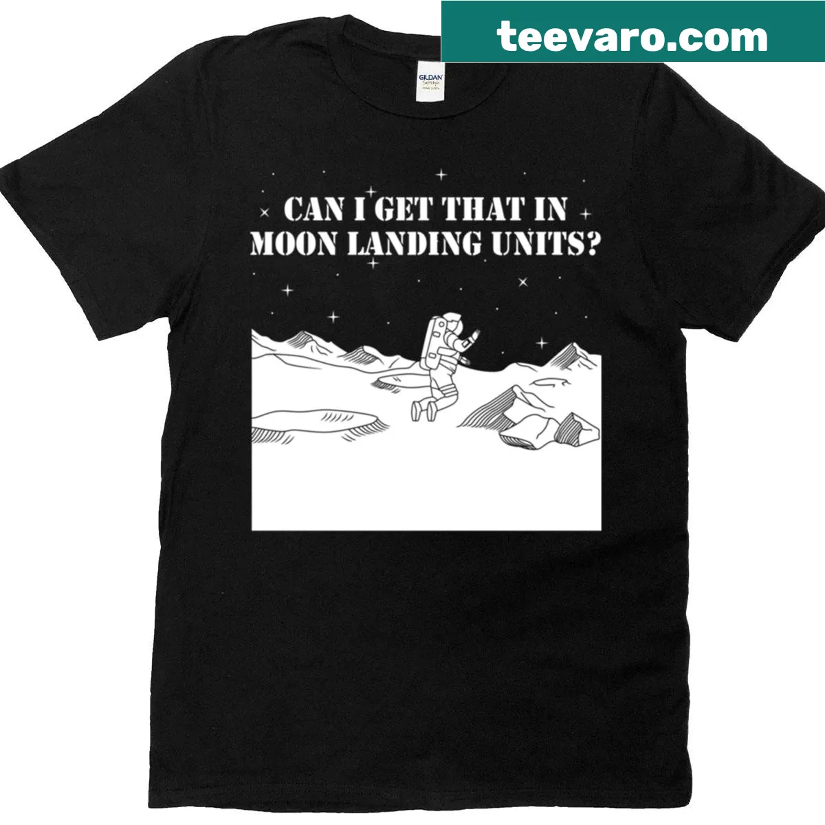 Oversized t-shirt celebrating the moon landing with bold text — on a men's t-shirt