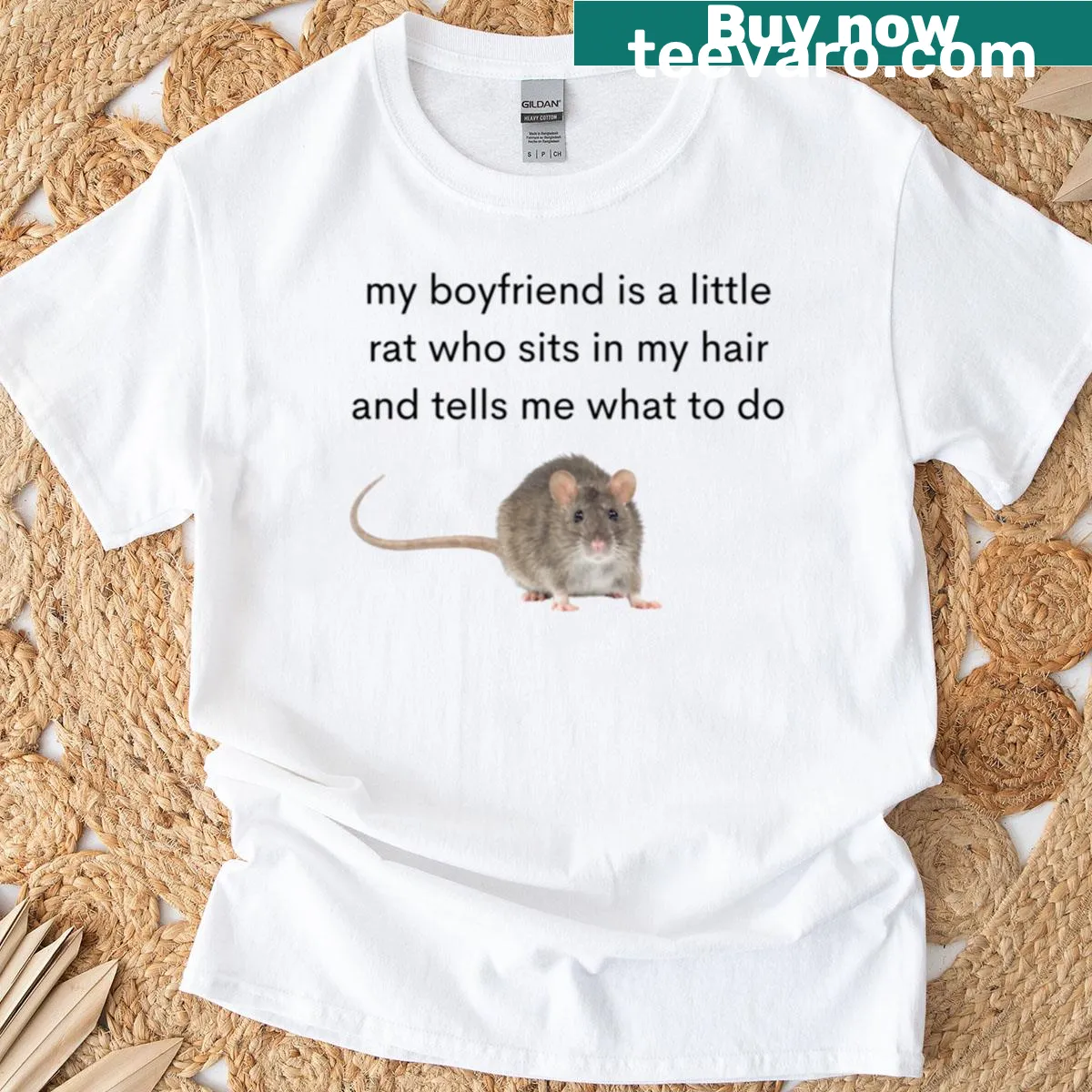 Cartoon rat graphic with funny text about relationships — on a men's t-shirt
