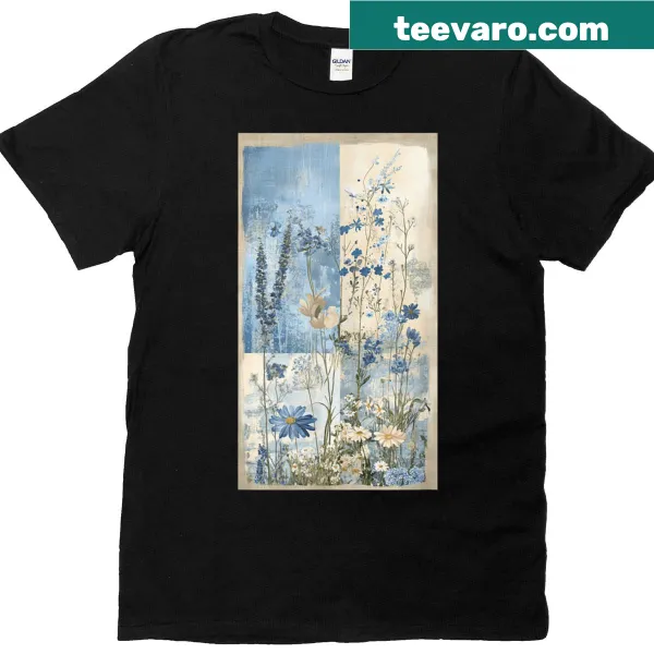 Vintage botanical garden T-shirt featuring wildflower artwork