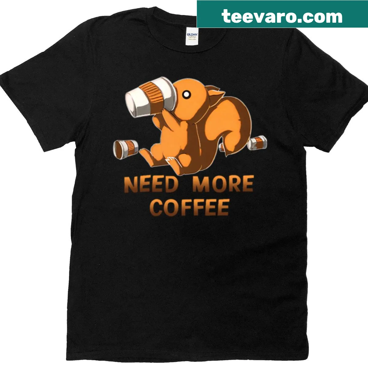 Boxy t-shirt declaring need for more coffee for coffee lovers. — on a men's t-shirt