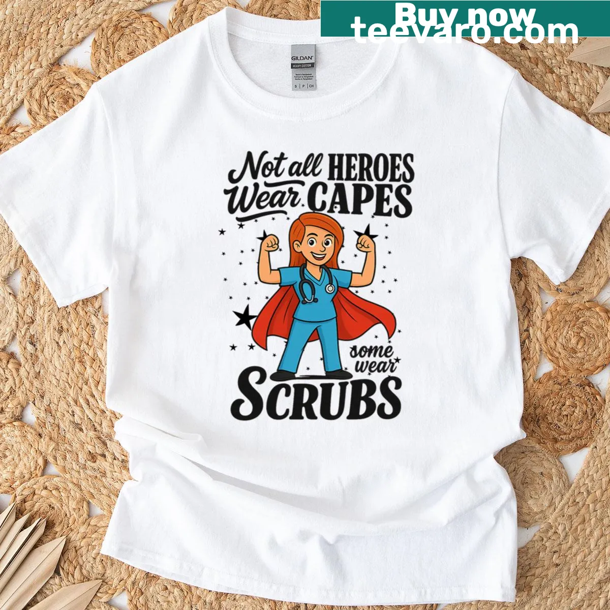 Inspirational nurse t-shirt with typography saying about heroes — on a men's t-shirt