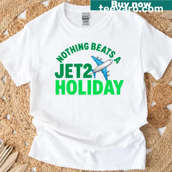 Travel-themed T-shirt celebrating Jet2 holidays with playful graphics.