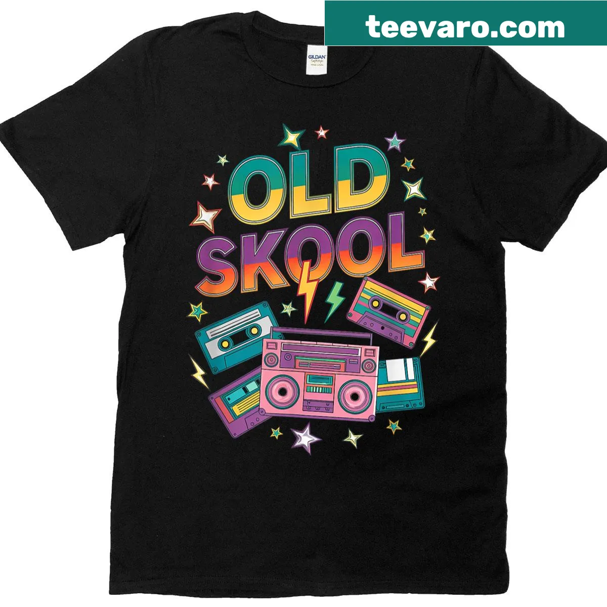 Vintage retro 90s cassette disco design on t-shirt — on a men's t-shirt