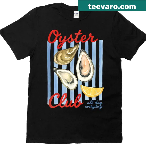 Vintage-style t-shirt featuring an oyster club summer theme