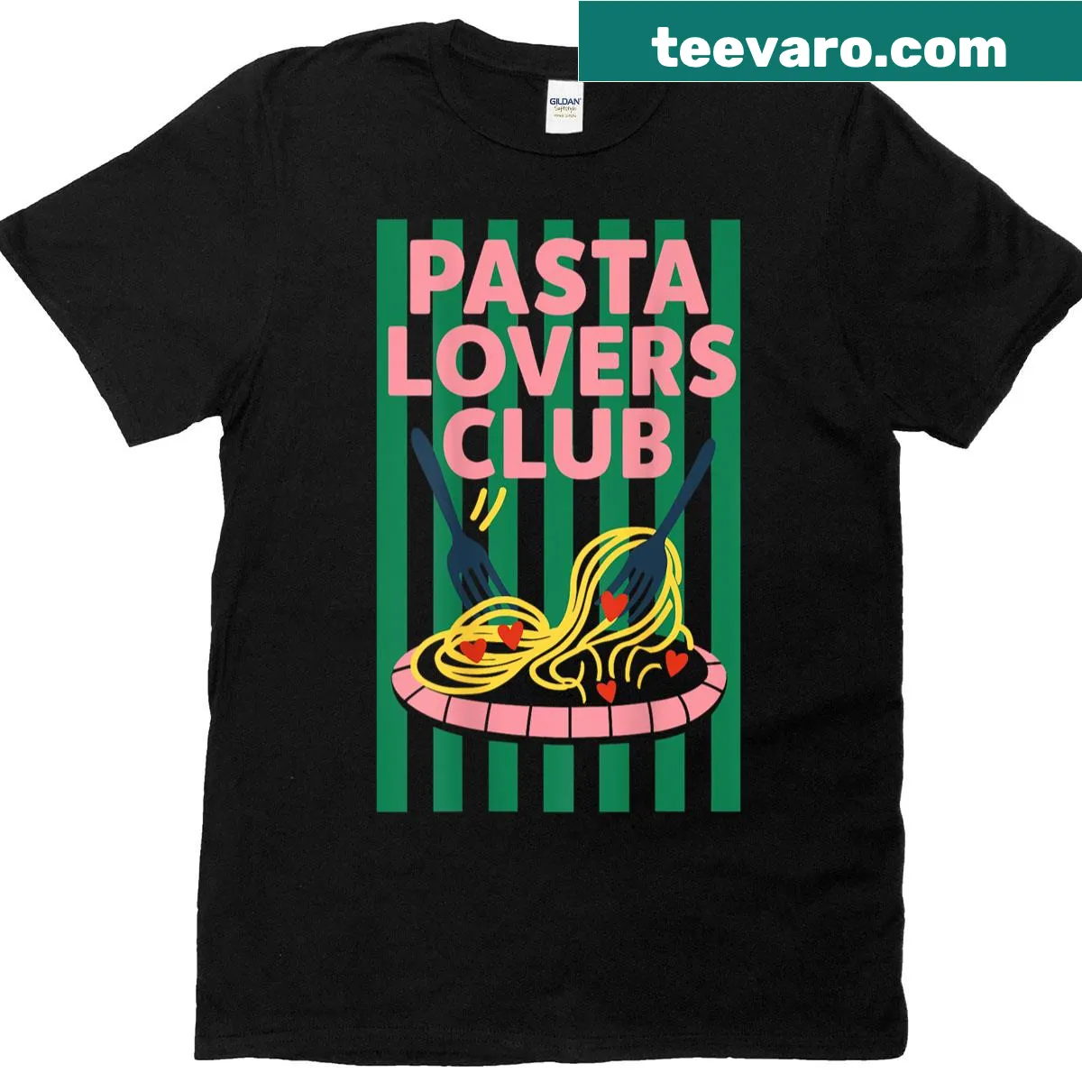 Retro spaghetti plate graphic on a food lover's T-shirt — on a men's t-shirt