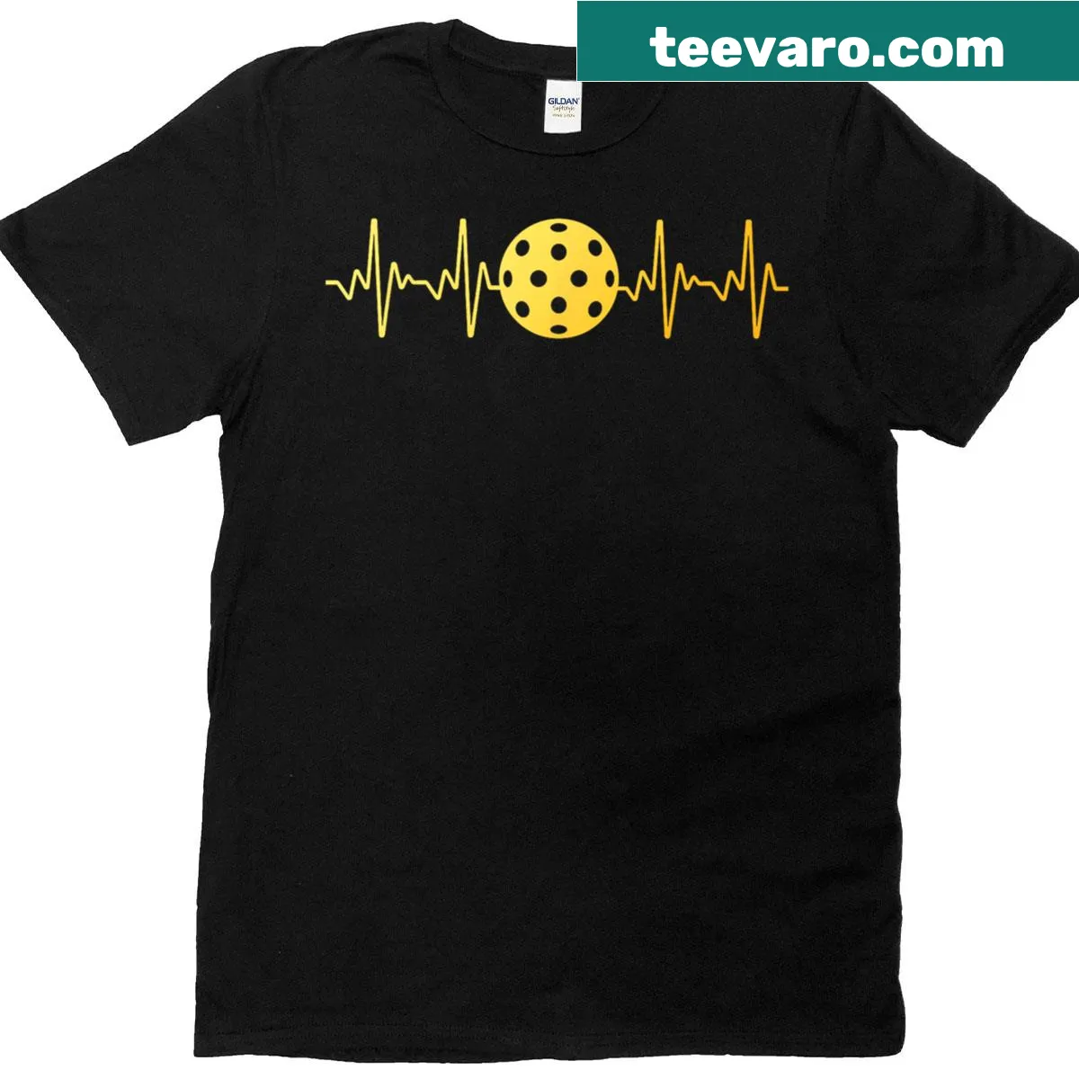 Graphic t-shirt with playful pickleball design — on a men's t-shirt
