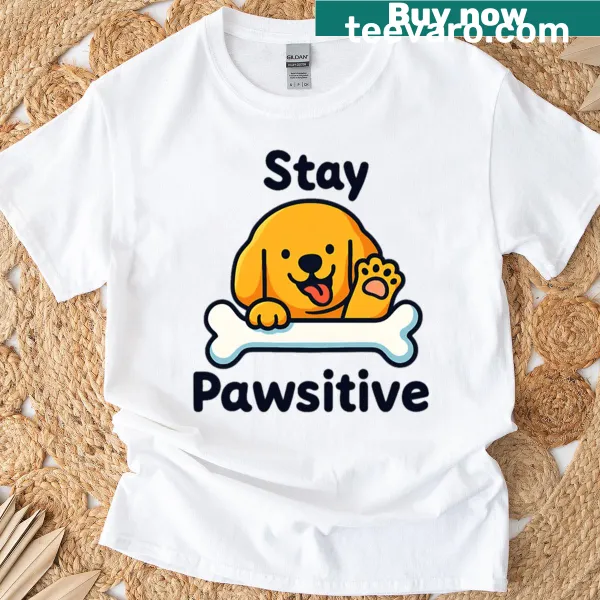 Cute puppy illustration t-shirt with 'Positive Vibes Only' text
