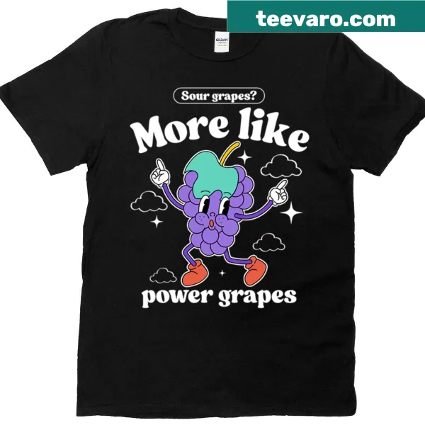 Typographic design featuring 'Power Grapes' on a casual t-shirt