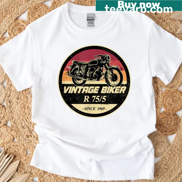 Vintage motorcycle graphic featuring R755 on a T-shirt
