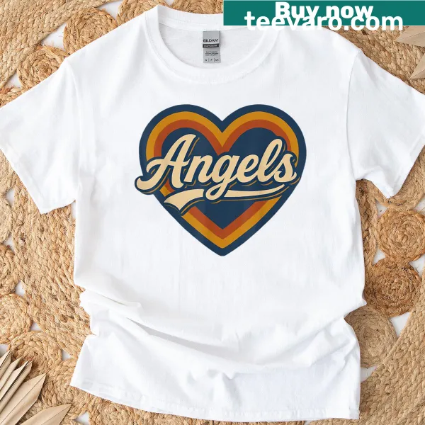Vintage-style T-shirt featuring retro angels and a heart illustration