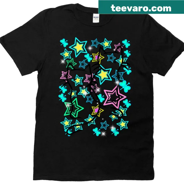 Retro cat graphic with stars on kids' T-shirt