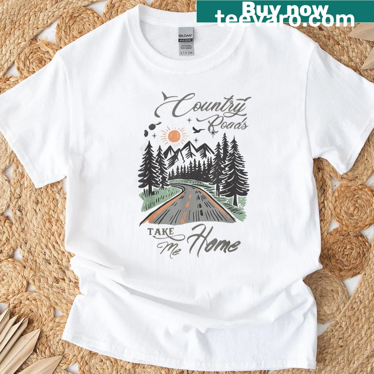 Vintage-style design with Country Roads Take Me Home on a t-shirt — on a men's t-shirt