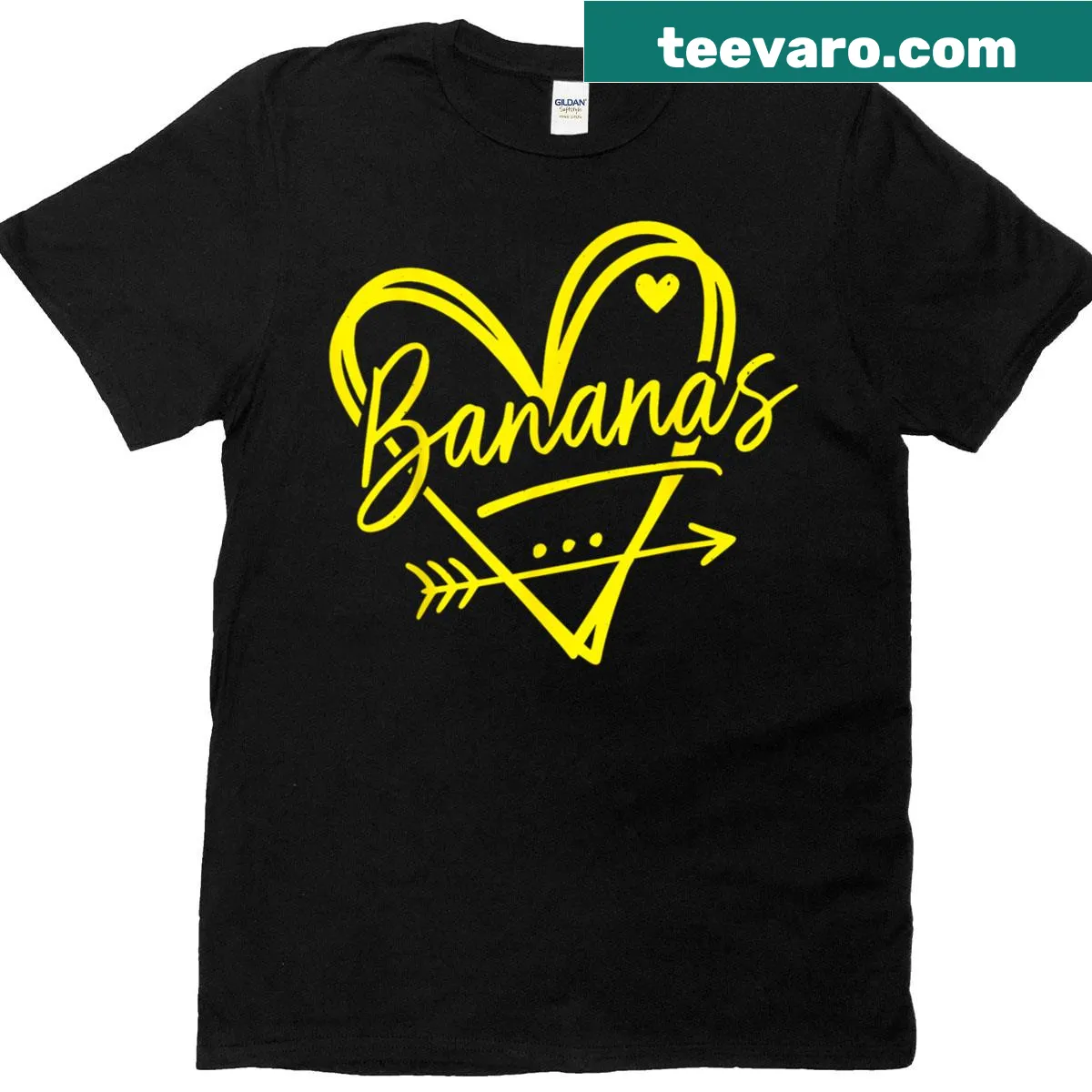 T-shirt featuring retro heart and banana graphic design — on a men's t-shirt