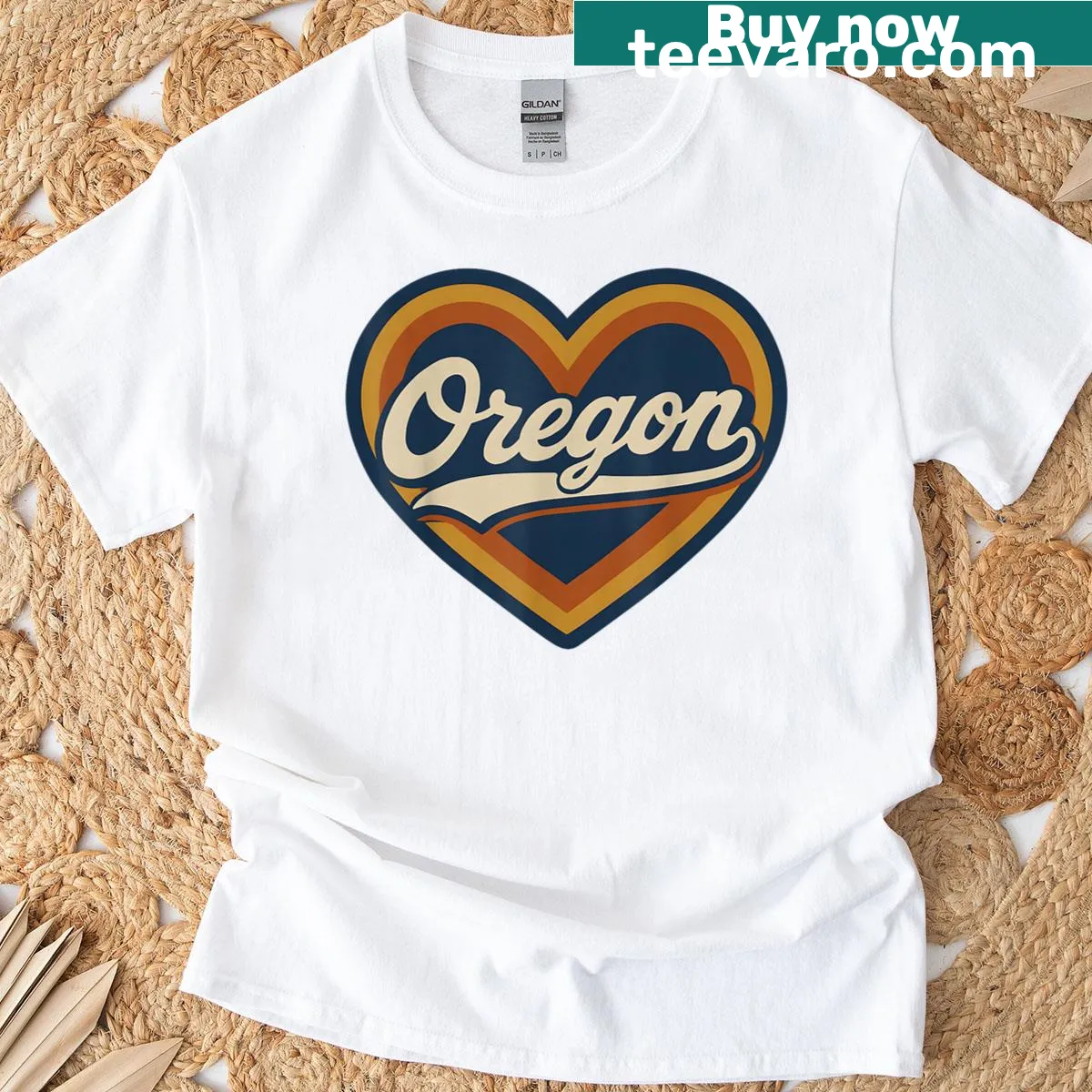 Vintage graphic t-shirt featuring a heart design for Oregon — on a men's t-shirt