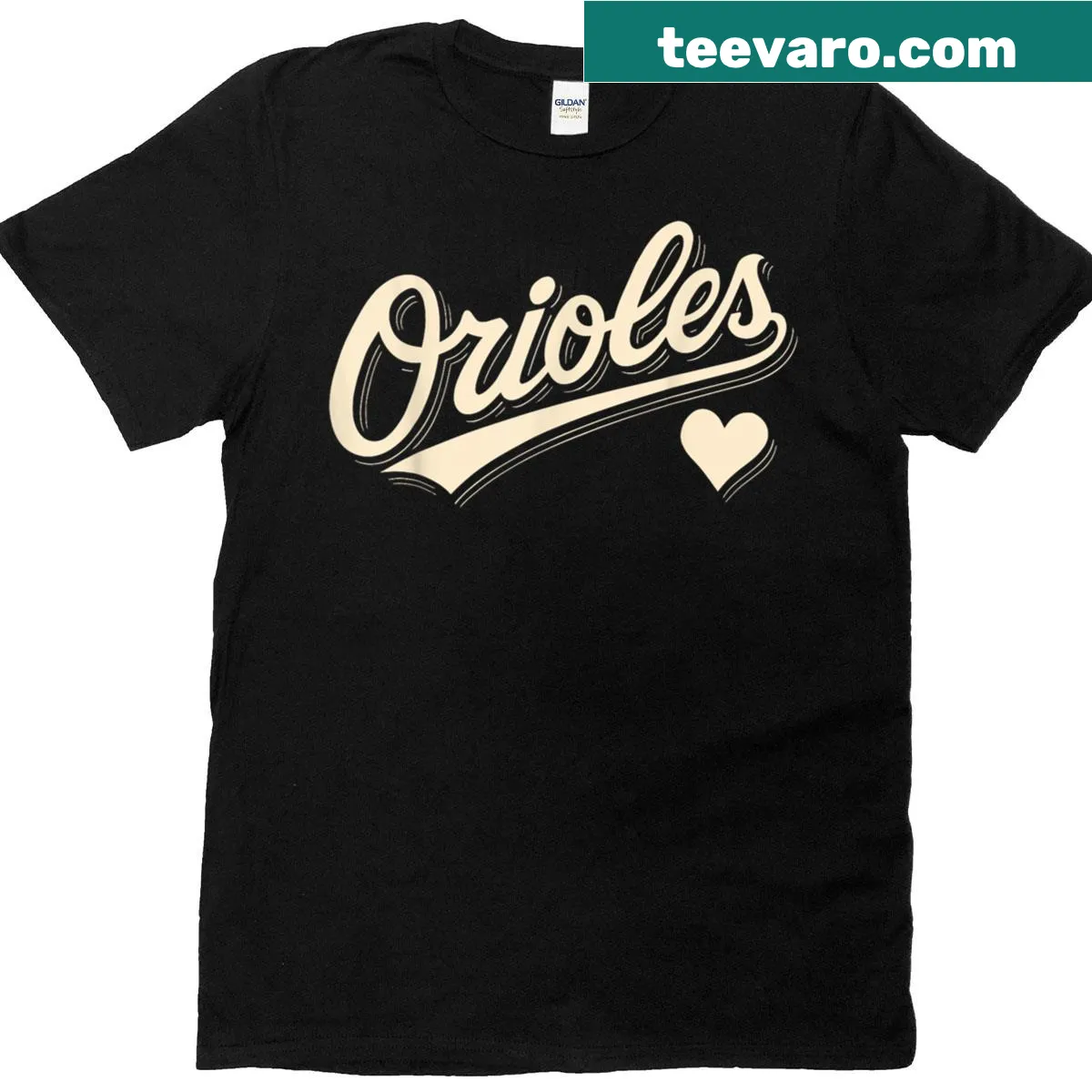 Vintage heart design t-shirt featuring Orioles theme for families — on a men's t-shirt