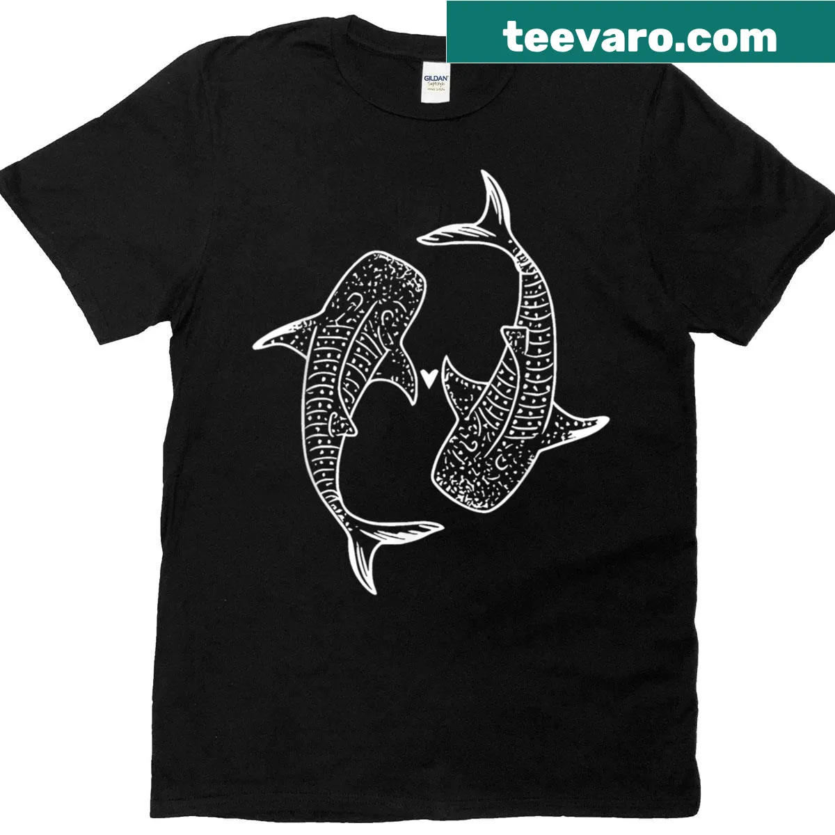 Retro T-shirt featuring tribal whale sharks and ocean-themed design. — on a men's t-shirt