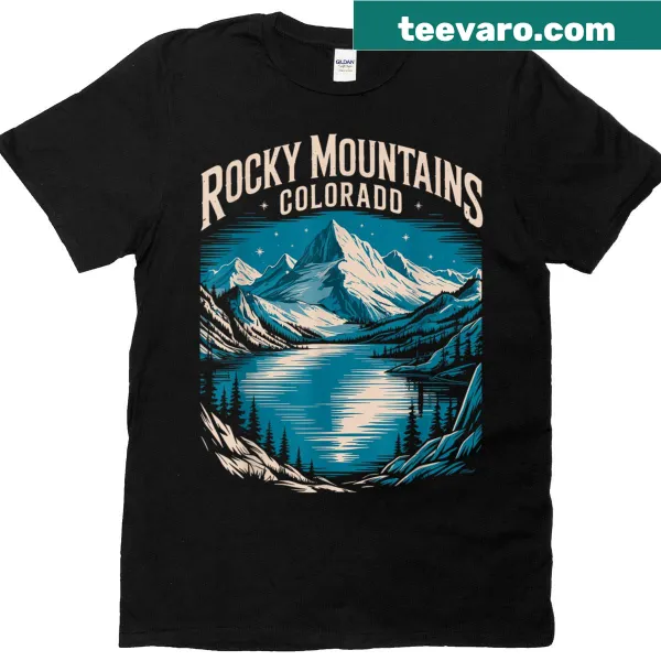 Vintage Rocky Mountains landscape art t-shirt with a distressed look