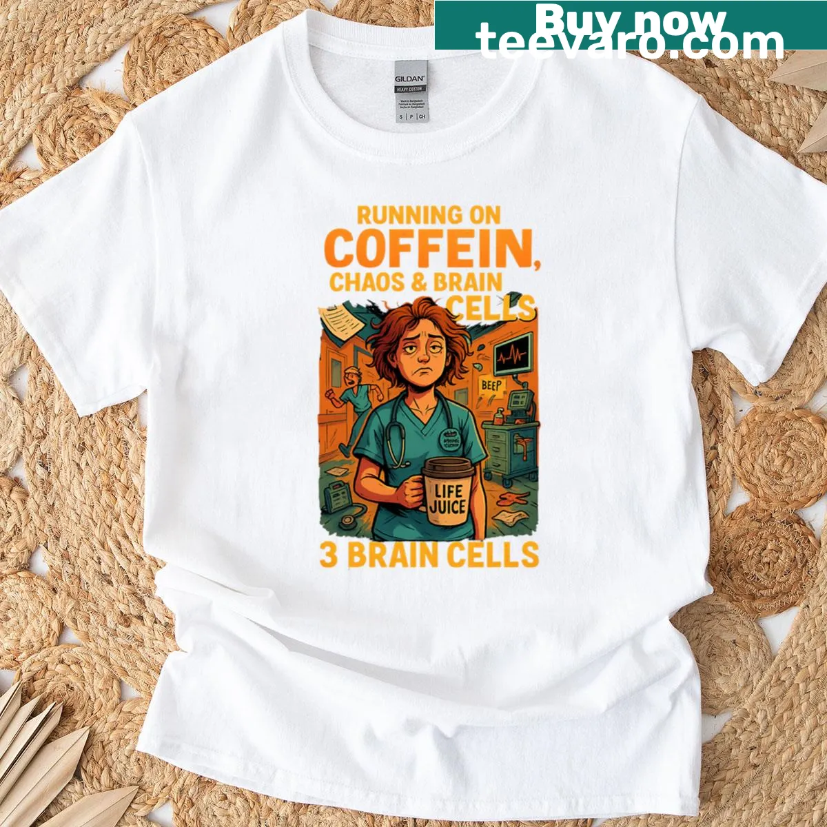 Funny t-shirt about caffeine and chaos with bold typography — on a men's t-shirt