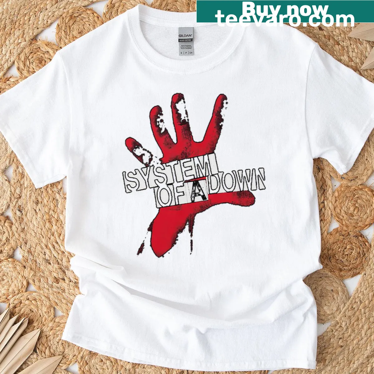 Vintage System Of A Down T-shirt celebrating the band's best songs — on a men's t-shirt