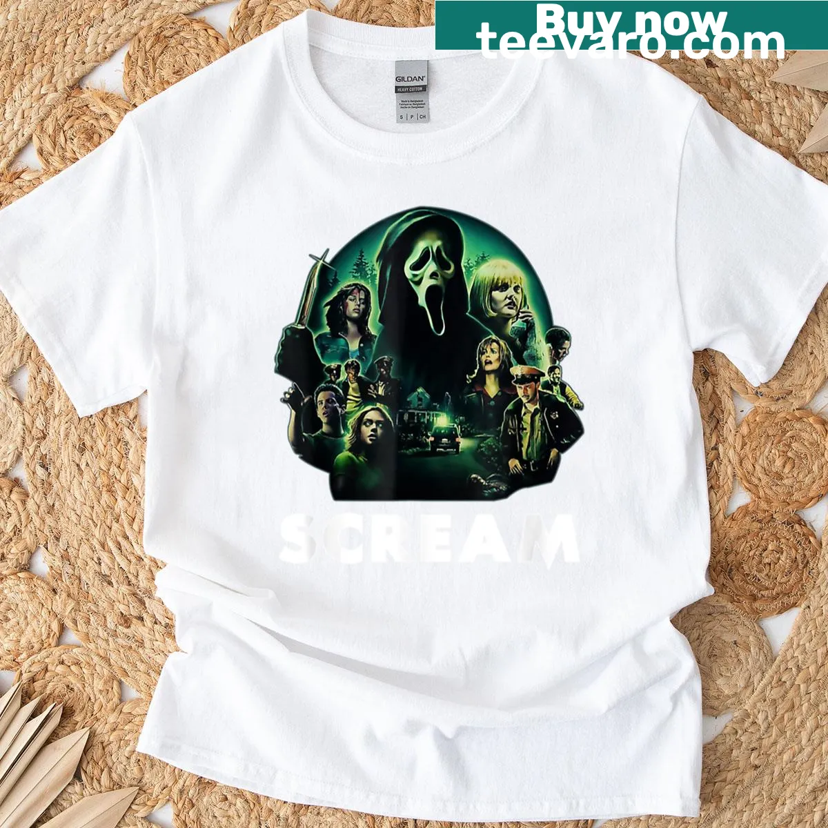 Ghostface T-shirt from Scream with an 80s horror vibe — on a men's t-shirt