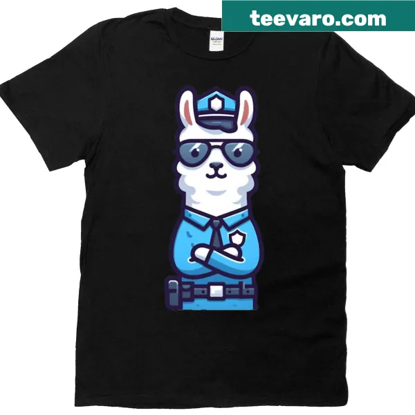 Cartoon llama police officer graphic t-shirt design