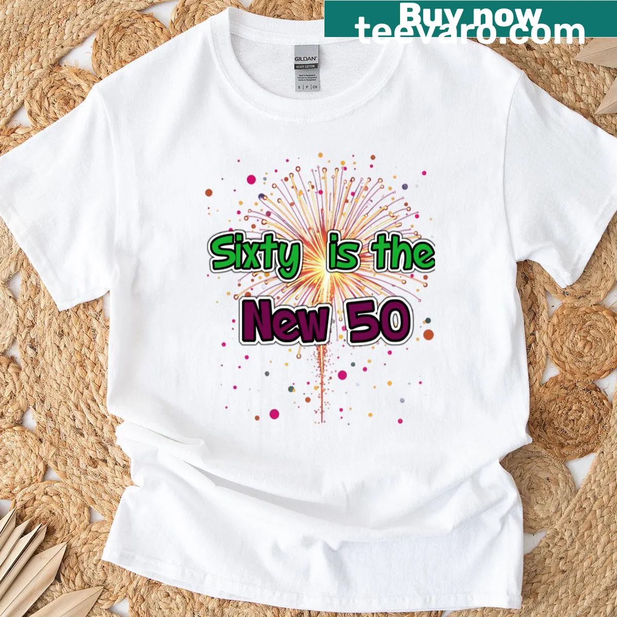 T-shirt with a festive Sixty Is The New 50 birthday design — on a men's t-shirt