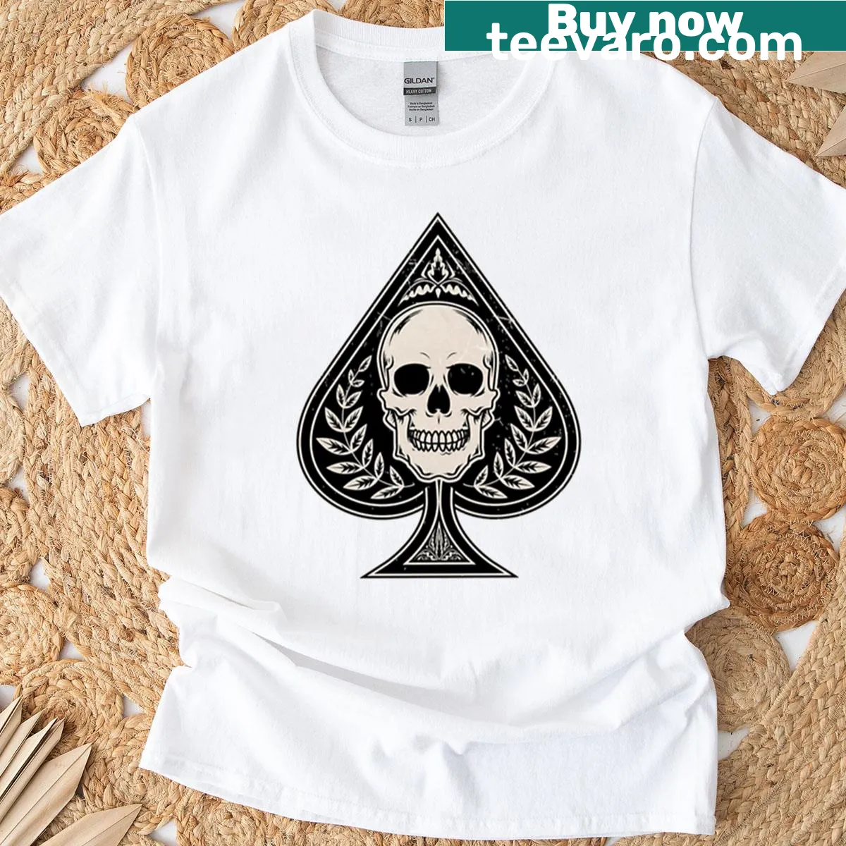 Skull and spade graphic t-shirt featuring edgy illustration — on a men's t-shirt