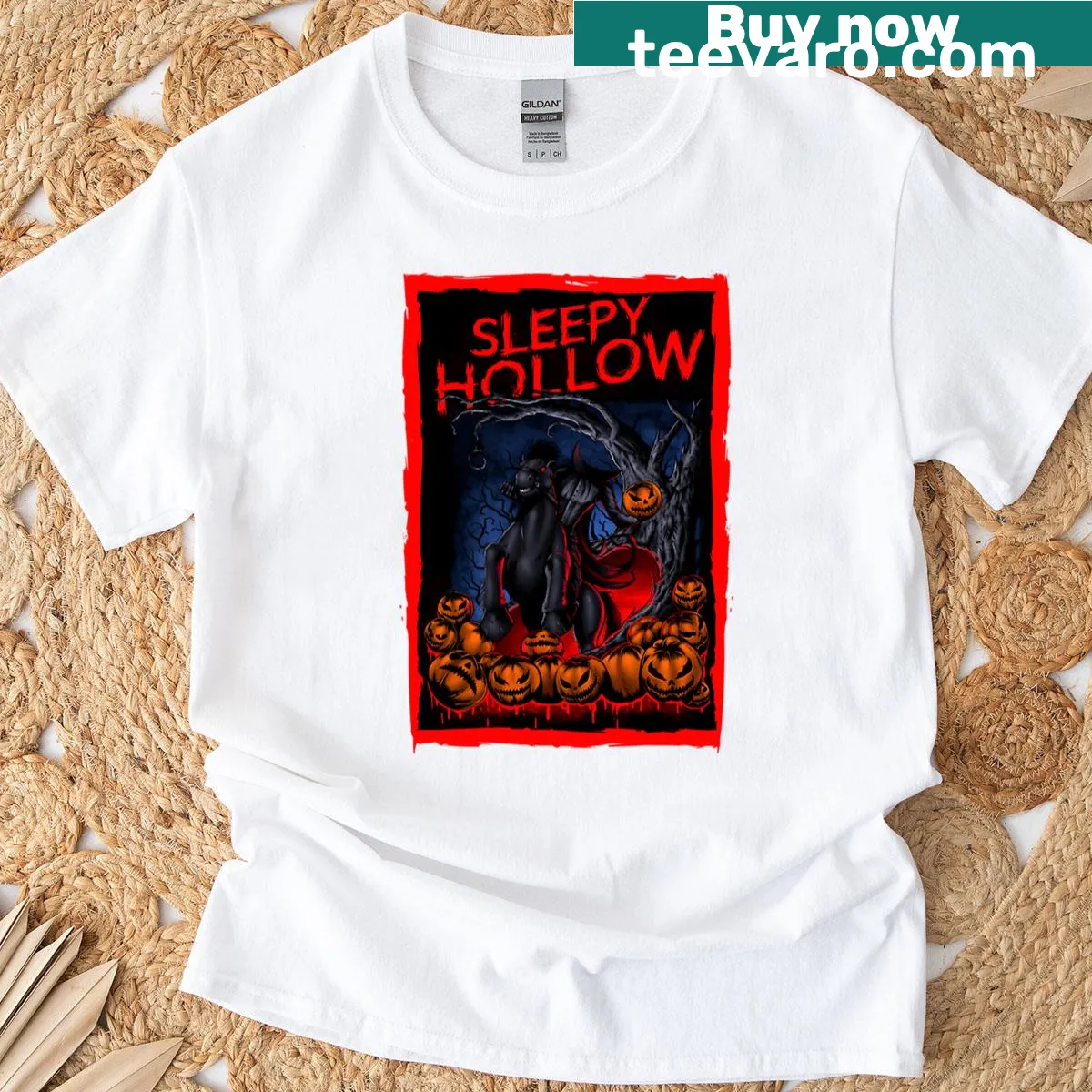 Whimsical Sleepy Hollow design T-shirt inspired by the classic tale — on a men's t-shirt