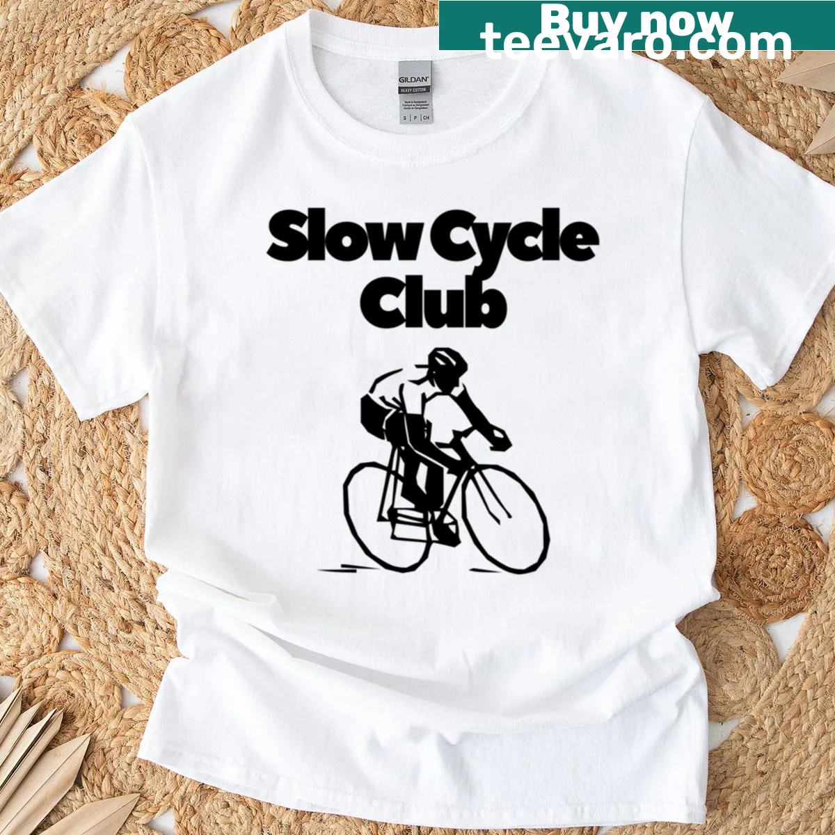 Badge design for Slow Cycle Club graphic t-shirt — on a men's t-shirt