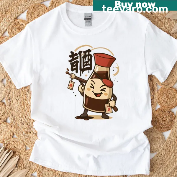 Kawaii T-shirt featuring a soy sauce sniper design